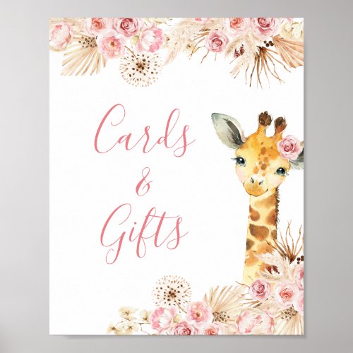Blush Pink Boho Giraffe Baby Shower Cards  Gifts Poster