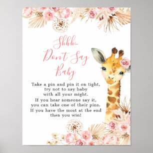 Blush Pink Boho Giraffe Baby Shower Don't Say Baby Poster