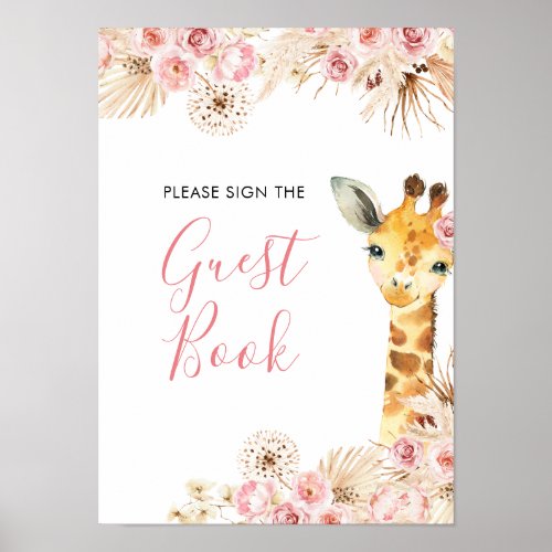 Blush Pink Boho Giraffe Baby Shower Guest Book