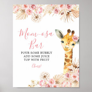 Blush Pink Boho Giraffe Baby Shower Mom-osa Bar Poster