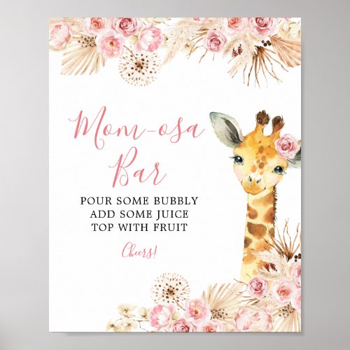 Blush Pink Boho Giraffe Baby Shower Mom_osa Bar Poster