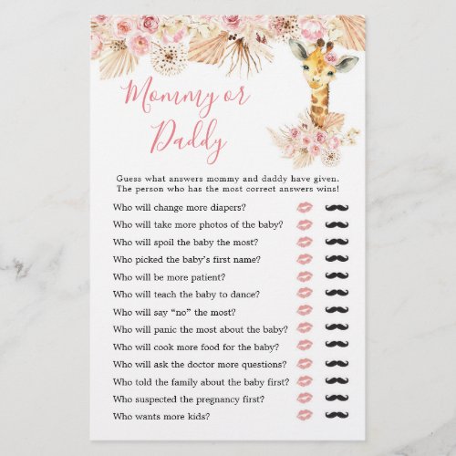 Blush Pink Boho Giraffe Baby Shower Mommy or Daddy