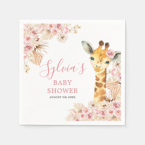 Blush Pink Boho Giraffe Baby Shower Paper Napkin