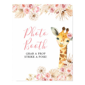Blush Pink Boho Giraffe Baby Shower Photo Booth Poster