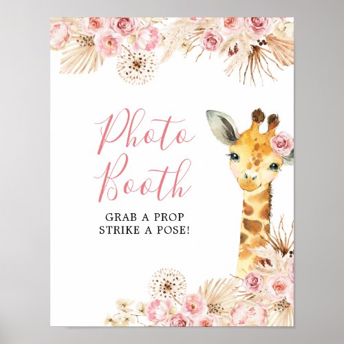 Blush Pink Boho Giraffe Baby Shower Photo Booth Poster