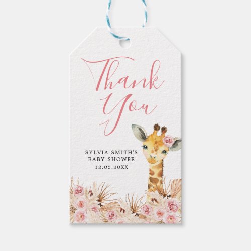 Blush Pink Boho Giraffe Baby Shower Thank You Tag