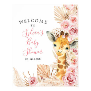 Blush Pink Boho Giraffe Baby Shower Welcome Sign