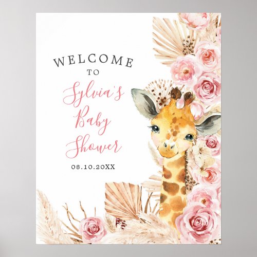 Blush Pink Boho Giraffe Baby Shower Welcome Sign