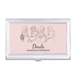 Blush Pink Boho Line Art DOULA OF THE MONTH Business Card Case