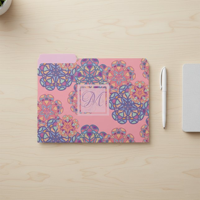 Blush Pink Boho Mandala Floral Monogram File Folder (Creator Uploaded)
