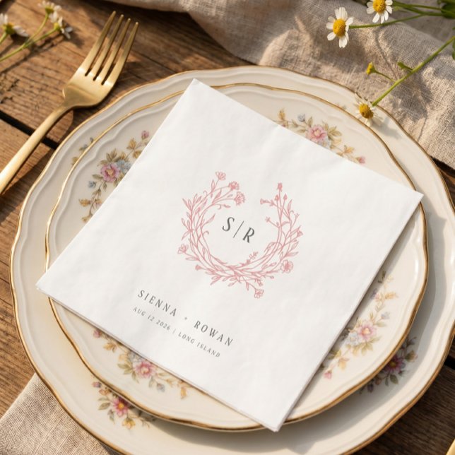 Blush Pink Boho Ornate Monogram Wedding Napkins (Creator Uploaded)