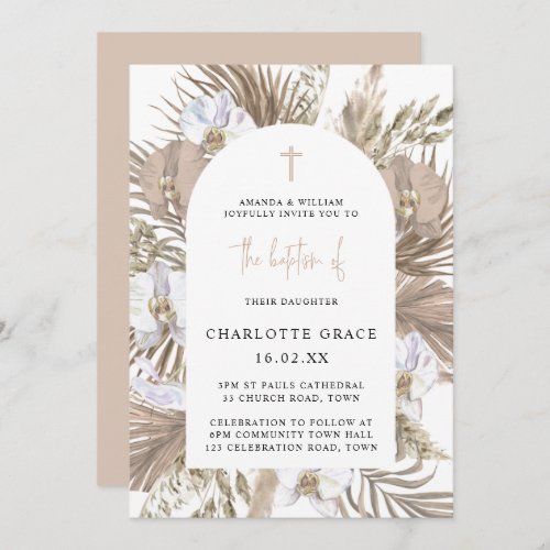 Blush Pink Boho Palm Floral Arch Baptism Invitatio Invitation