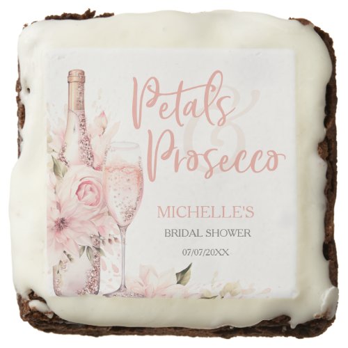 Blush Pink Boho Petals and Prosecco Floral Brownie