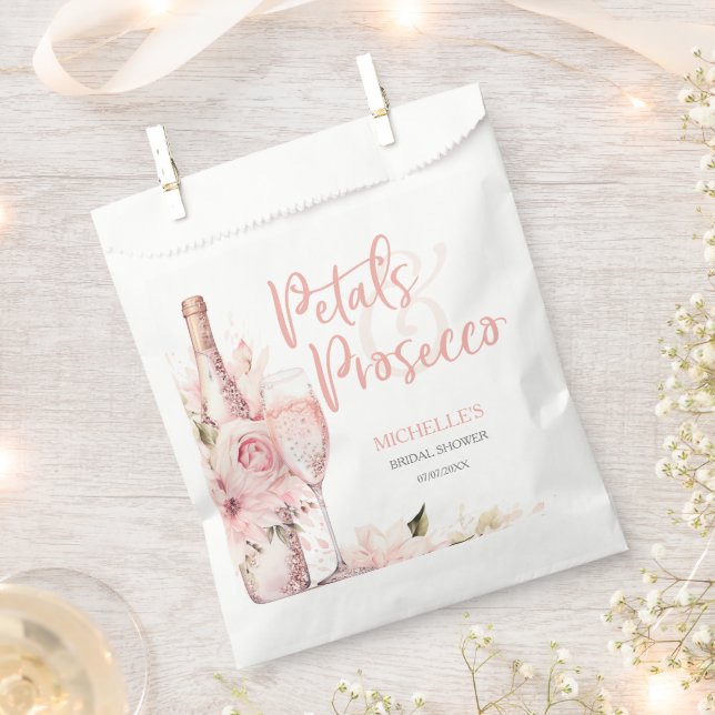 Blush Pink Boho Petals and Prosecco Floral Favor Bag (Clipped)