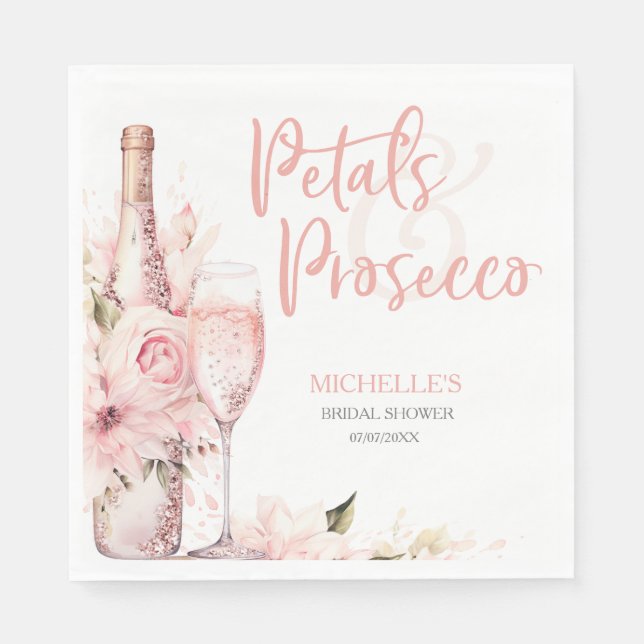 Blush Pink Boho Petals and Prosecco Floral Napkins (Front)