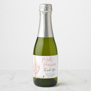 Blush Pink Boho Petals and Prosecco Floral Sparkling Wine Label