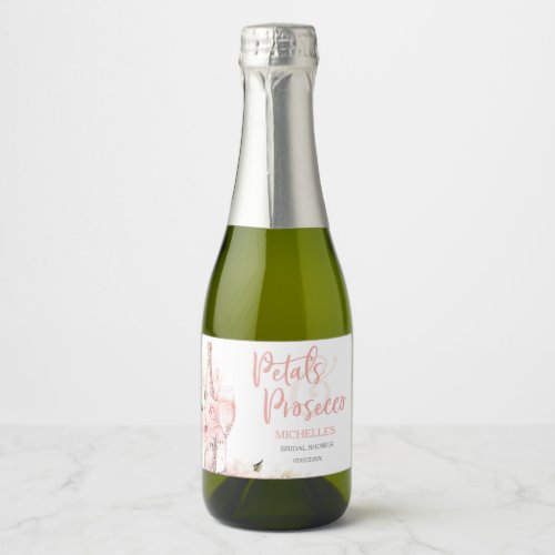 Blush Pink Boho Petals and Prosecco Floral Sparkling Wine Label
