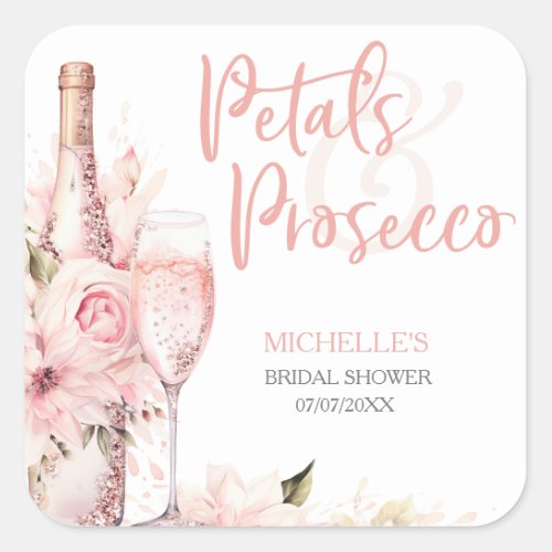 Blush Pink Boho Petals and Prosecco Floral Square Sticker