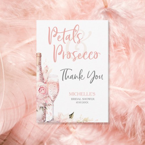 Blush Pink Boho Petals and Prosecco Floral Thank You Card