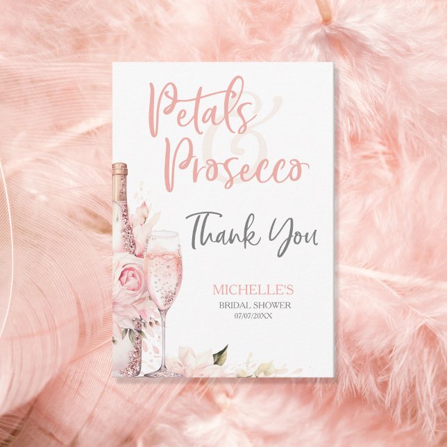 Blush Pink Boho Petals and Prosecco Floral Thank You Card (Creator Uploaded)