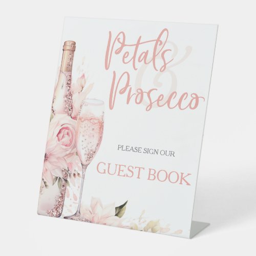 Blush Pink Boho Petals Prosecco Guest Book Pedestal Sign