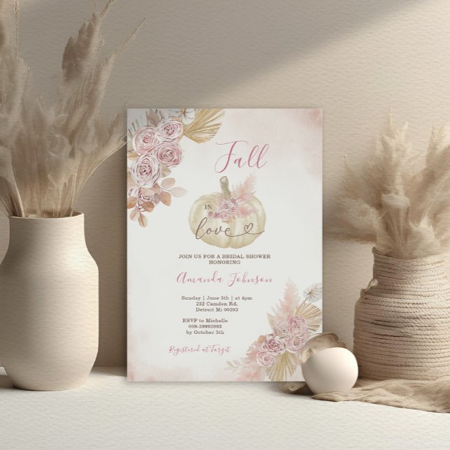 Blush Pink Boho Pumpkin Fall in Love Bridal Shower Invitation (Creator Uploaded)