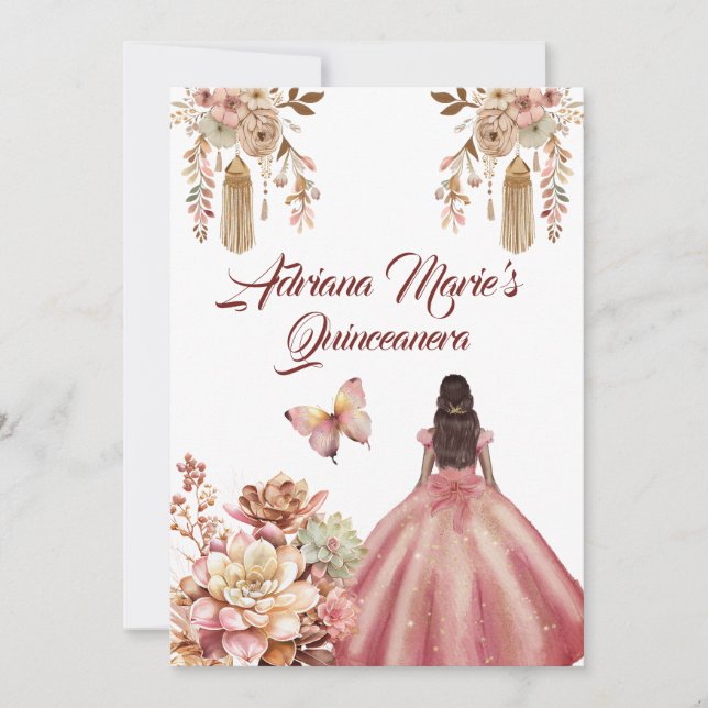 Blush Pink Boho Quinceanera Invitation (Front)