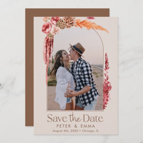 Blush Pink  Boho Save the Date Pampas Grass Photo Holiday Card