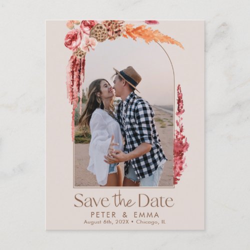 Blush Pink  Boho Save the Date Pampas Grass Photo Holiday Postcard