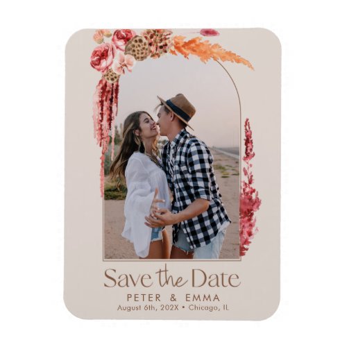 Blush Pink  Boho Save the Date Pampas Grass Photo Magnet