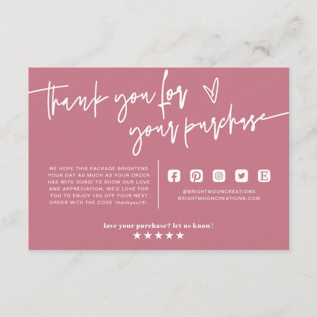 Blush Pink Boho Small Business Thank You Insert (Front)