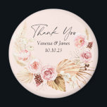 Blush PInk  Boho Watercolor Floral  thank you Magn Magnet<br><div class="desc">Blush PInk watercolor Boho Floral Pampas Grass Wedding favor magnet</div>