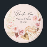Blush PInk  Boho Watercolor Floral  thank you Magn Magnet<br><div class="desc">Blush PInk watercolor Boho Floral Pampas Grass Wedding favor magnet</div>