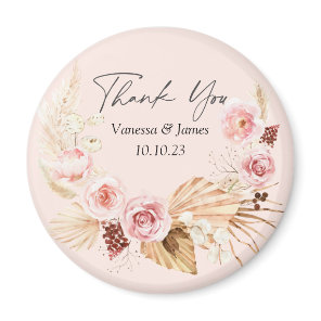 Blush PInk  Boho Watercolor Floral  thank you Magn Magnet