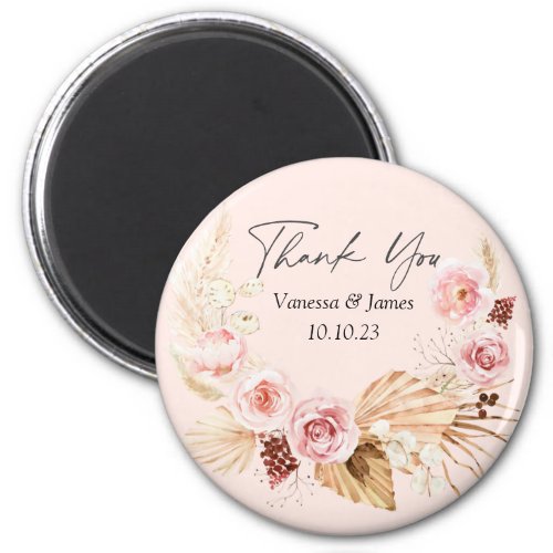 Blush PInk  Boho Watercolor Floral  thank you Magn Magnet