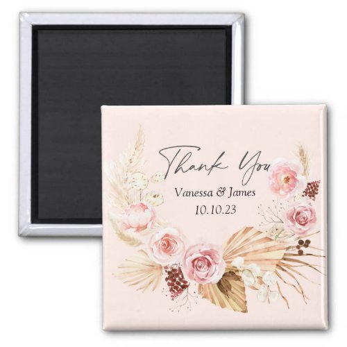 Blush PInk  Boho Watercolor Floral  thank you Magnet