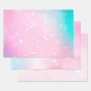 Blush Pink Bokeh Hearts Birthday Wrapping Paper Sheets