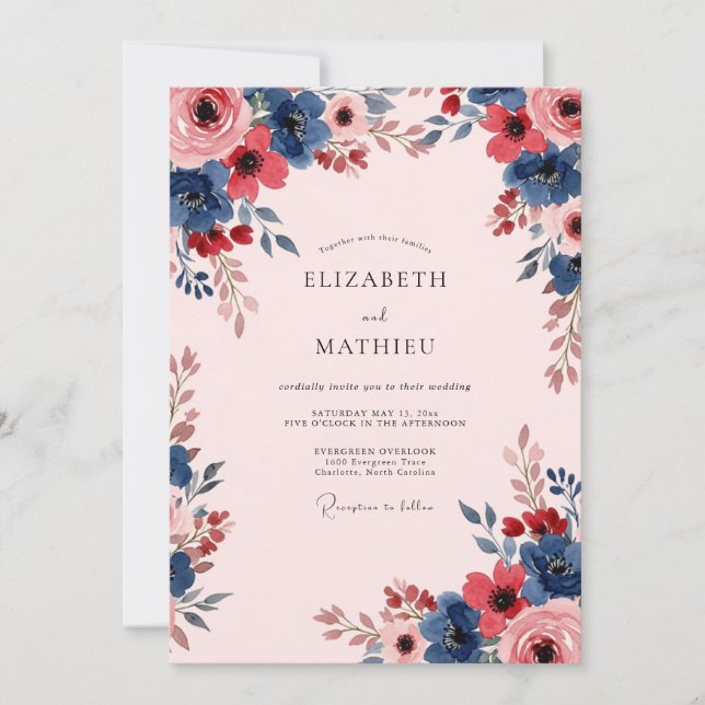 Blush Pink Bold Botanical Wedding Invitation (Front)