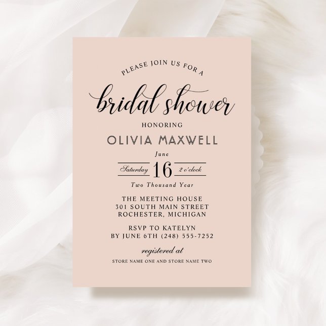 Blush Pink Bold Date Wedding Bridal Shower Invitation (Creator Uploaded)