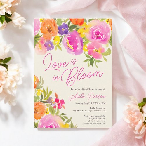 blush Pink Bold floral watercolor bridal shower Invitation