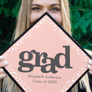 Blush pink bold simple modern gray typography name graduation cap topper