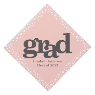 Blush pink bold simple modern gray typography name graduation cap topper