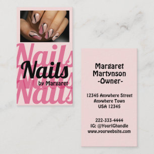 Blush Pink Bold Typography Photo Nail Salon Business Card