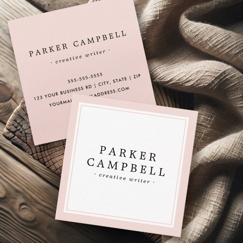 Blush pink border elegant professional minimalist square business card