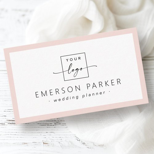 Blush pink border white modern minimalist add logo business card