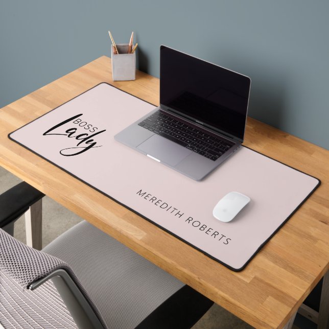Blush Pink Boss Lady Logo Personalized Desk Mat (Office 2)