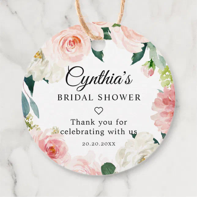 Blush Pink Botanical Bridal Shower Thank you Favor Tags | Zazzle