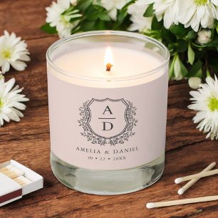 Blush Pink Botanical Crest Monogram Wedding Scented Candle