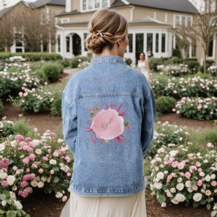 Blush Pink Botanical Elegant Wedding Denim Jacket