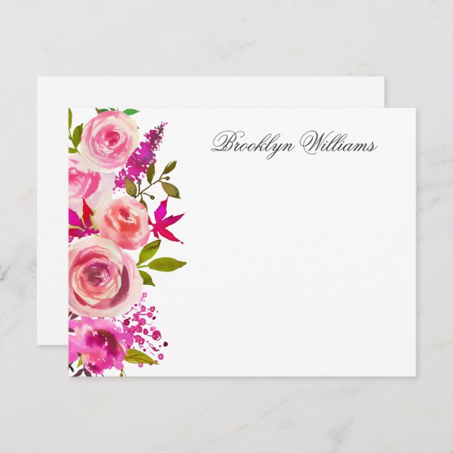 Blush Pink Botanical Floral Personalized Note Card (Front/Back)
